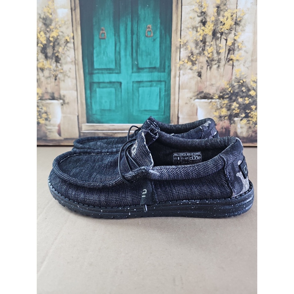 Hey Dude Shoes Mens Size 8 Wally Stretch Midnight Bunker Slip-On Canvas Shoes